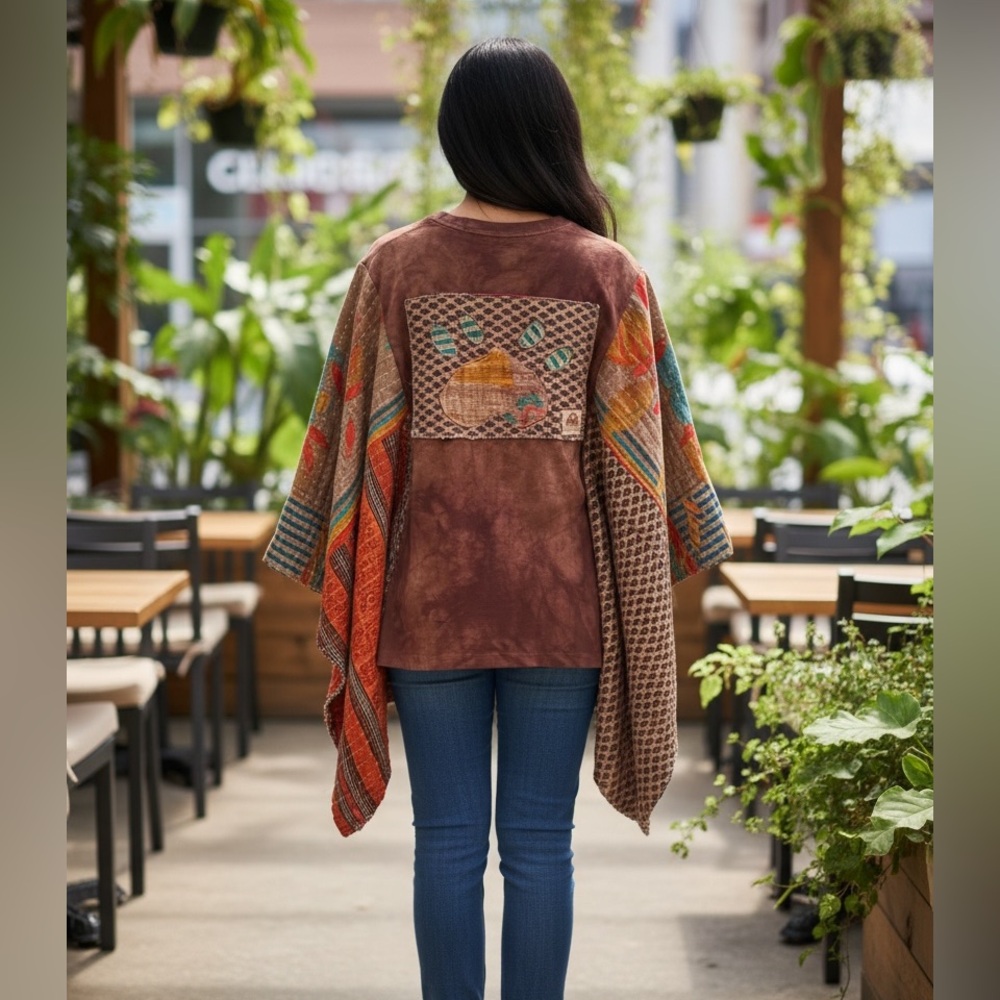 Brown Dog Print Poncho Top - Women - Picture 7 of 7